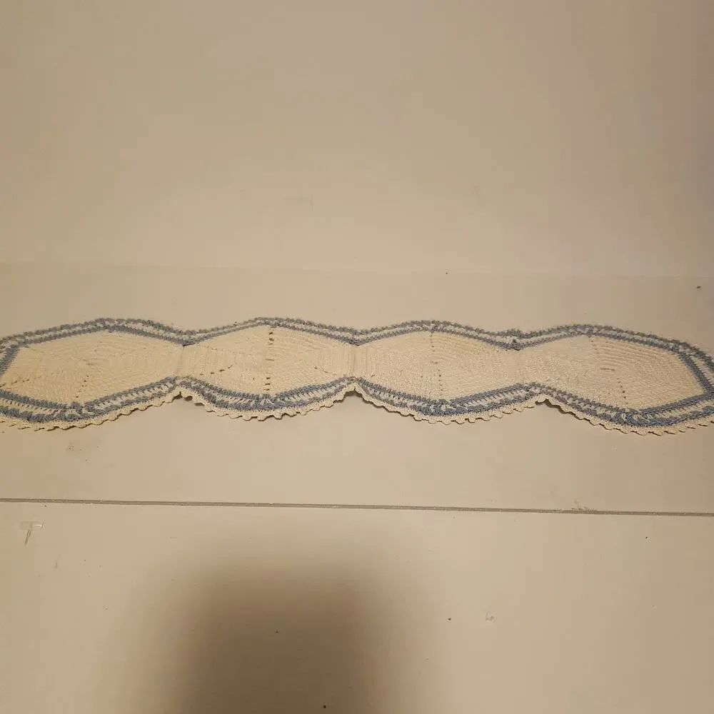 Vintage Hand Crotched Table Runner Blue & White